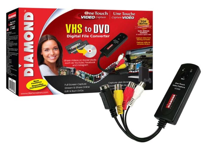 Diamond Multimedia VC500 VHS to Digital Converter, USB Video Capture Device for VCR, VHS, Hi8, Video8 & Camcorders, RCA/S-Video to USB for Windows 10/11 & Mac